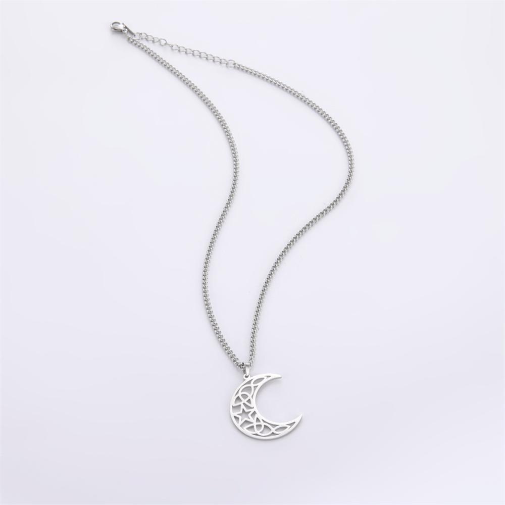 Viking Celtics Crescent Moon Pendant Necklace for Men Women Stainless Steel Gothic Jewelry Wicca Amulet Gift