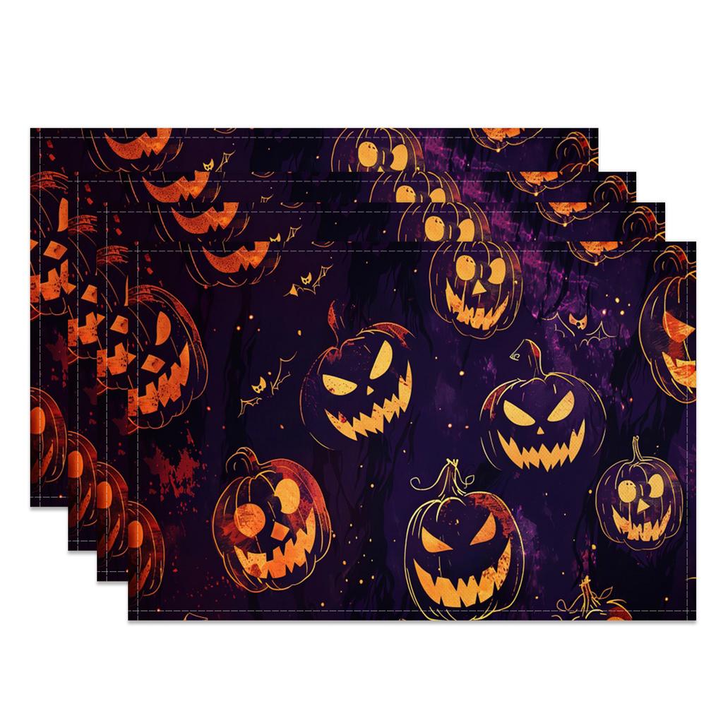 Halloween Placemats Dining Table Spooky Pumpkin Bat Moon Themed Table Mats Party Decor Trick or Treat Dinner Durable Washable