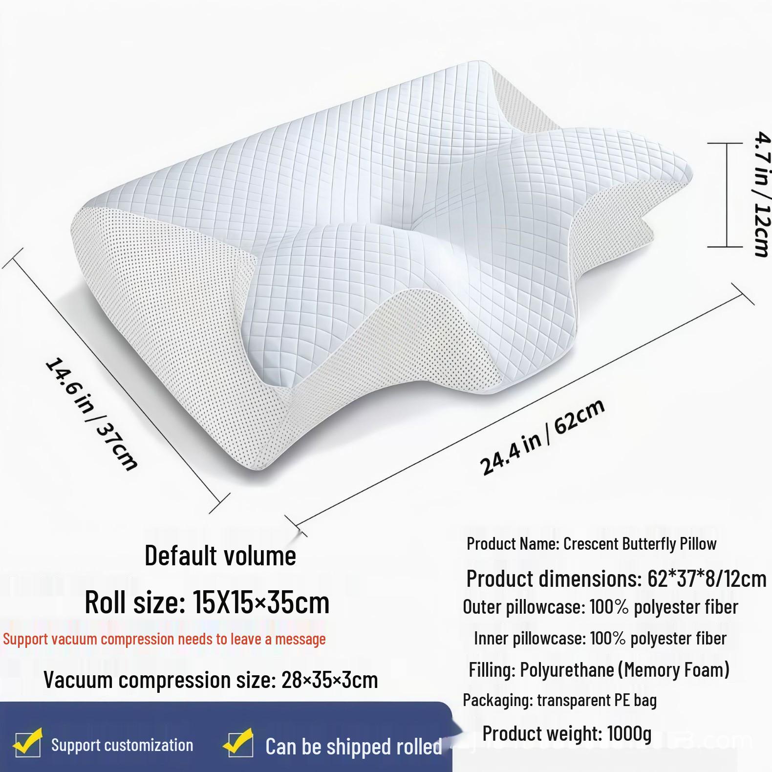 Crescent Memory Foam Pillow: Neck Support & Zero Pressure Comfort for Home 37x62cm [High Quality]