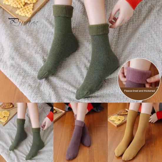 2 Pairs Women Winter Socks Mid-tube Solid Color High Elasticity Keep Warm Lightweight Comfort Warmth Daily Socks Sport Socks