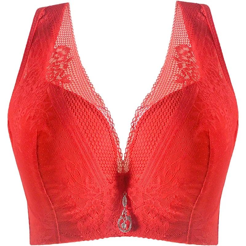 

Нижнее белье больших размеров DE, бюстгальтер пуш-ап, женский бюстгальтер на косточках, широкие бретельки, тонкий цветочный сексуальный бюстгальтер без косточек, нижнее белье больших размеров, бюстгальтеры пуш-ап для женщин 38/85E красный