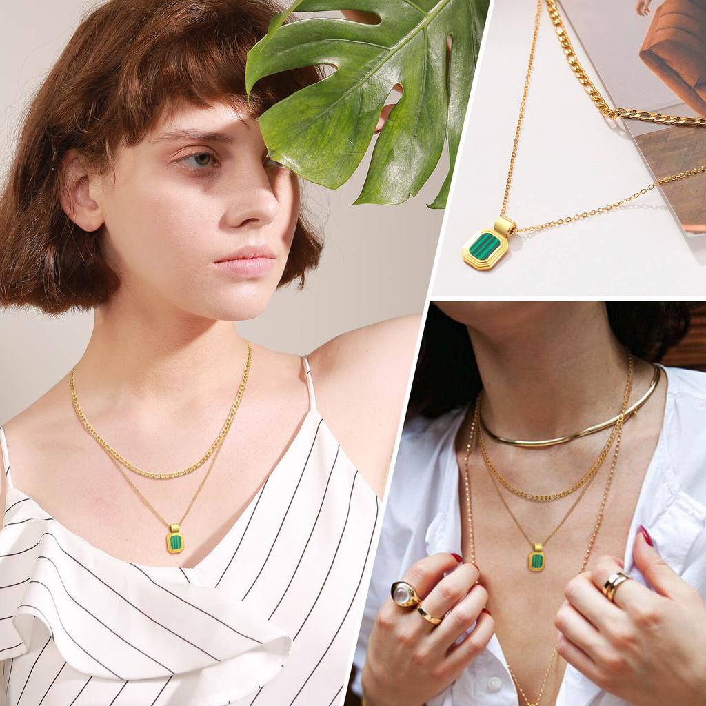 Vnox Classic Gold Plated Various Chain Necklaces,Stainless Steel Square Heart Pendent Necklace For Girl,Clavicle Collar Jewelry