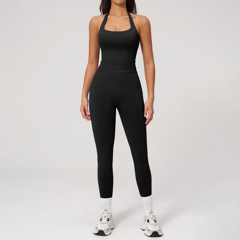 High elastic and quick-drying sports vest set, beautiful back yoga set, women's seamless knitted tight casual fitness wear