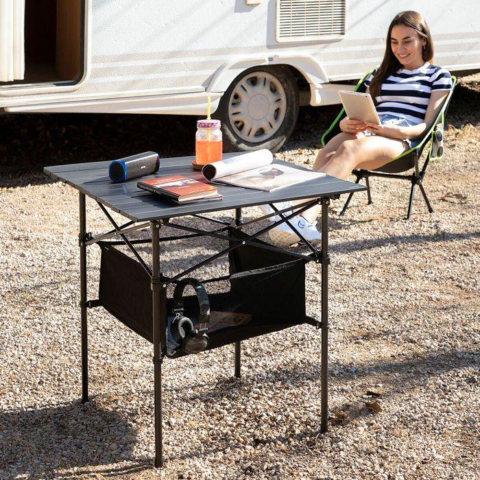 Table de Camping - InnovaGoods - Pliable - Noir - Léger - Sac de transport