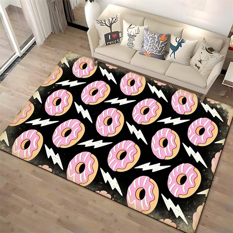 Colorful Donut and Lightning Pattern Carpet for Living Room Decor Suitable for use as an anti-slip for living room bedroom sofas