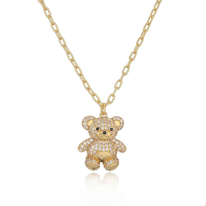 18K Gold Plated Brass Zircon Cute Bear Earrings Necklace Luxury Zircon Set Party Gifts For Women Gifts
