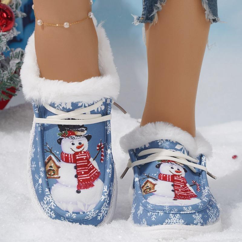 Christmas short snow boots women's winter new large size single shoes velvet casual women's flat-bottomed warm cotton shoes