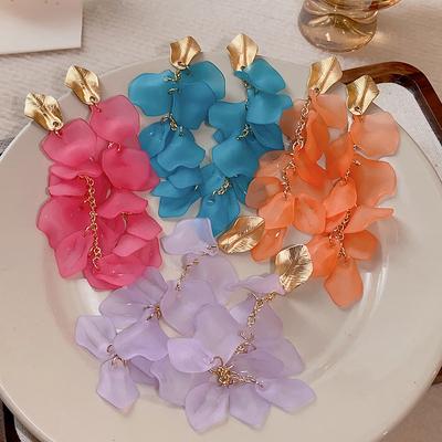 Acrylic Leaf Petal Fringed Earrings Personalized Creative Design Earrings Fashionable Versatile Temperament Earrings