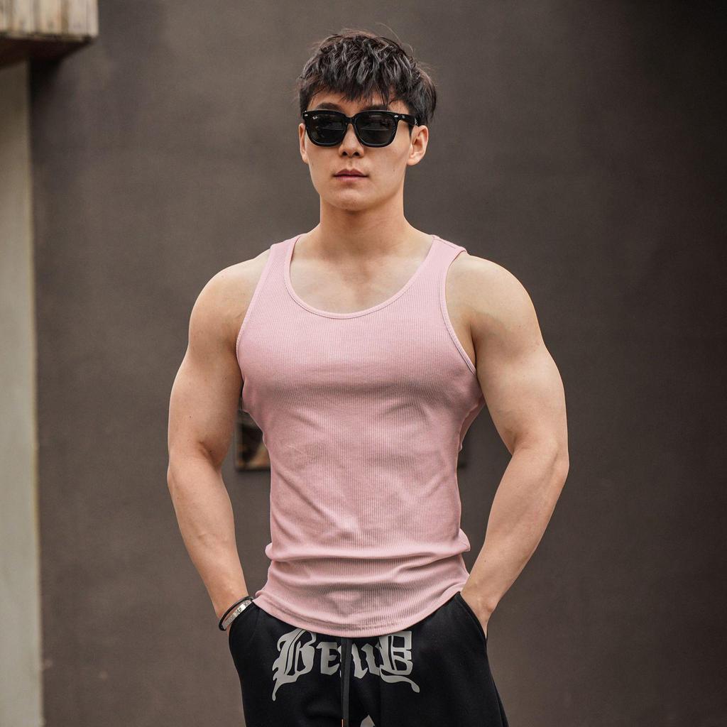 Men's 2025 Summer Ribbed Tank Top - Solid Color, Breathable, Casual Sports Vest for Running and Fitness