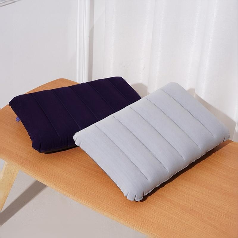 Inflatable Pillow Ultra Soft Flocked PVC Ergonomic Neck Support Foldable for Airplane Travel Camping Hiking