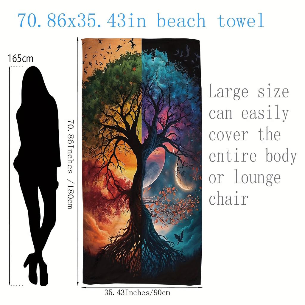 1Pc Tree Of Life Beach Towel Fantasy Art Print Cosmic Design Quick Dry Soft Microfiber Bath Towel For Men Women Spiritual Gift