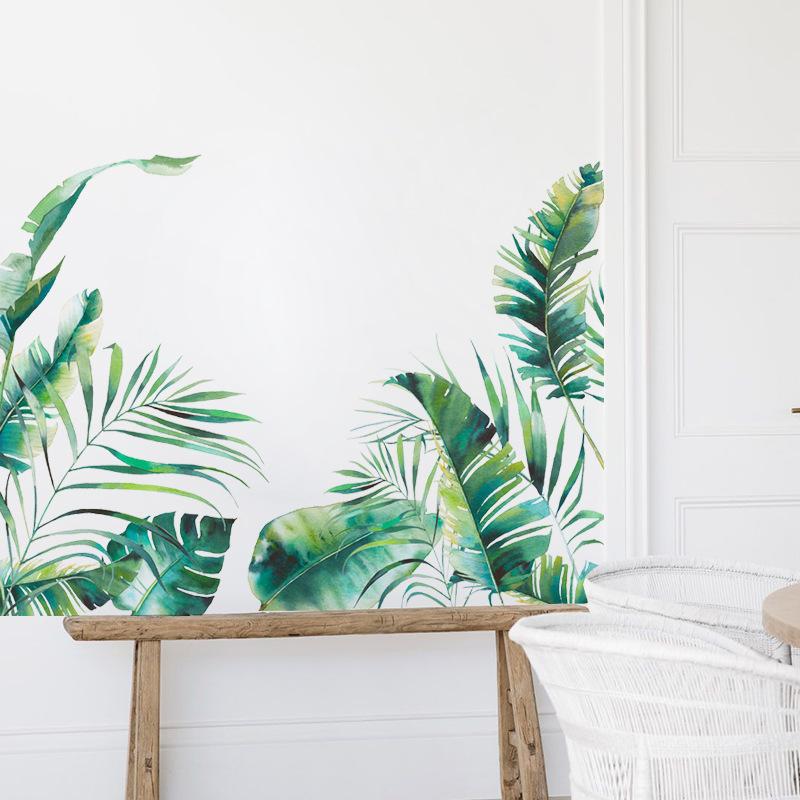 Tropical Leaves Wall Stickers, Green Botanical Removable Decals for Living Room Bedroom Home Interior Wall Decor