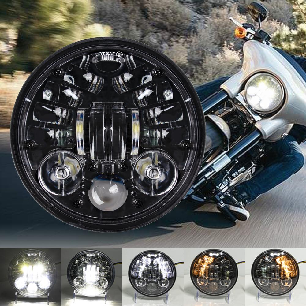 5.75 Inch Motorcycle LED Headlight Black Faro Moto Light White Angel Eyes For Dyna Sportster Softail 5 3/4" Led Moto Headlamp