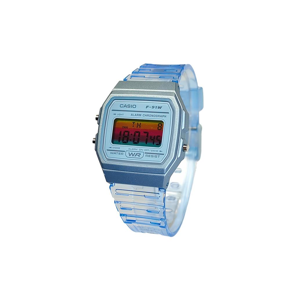 CASIO Custom Collection Quartz Movement Resin Strap Watch Men's Watches Blue Dial F-91WS-2(Watch5--)