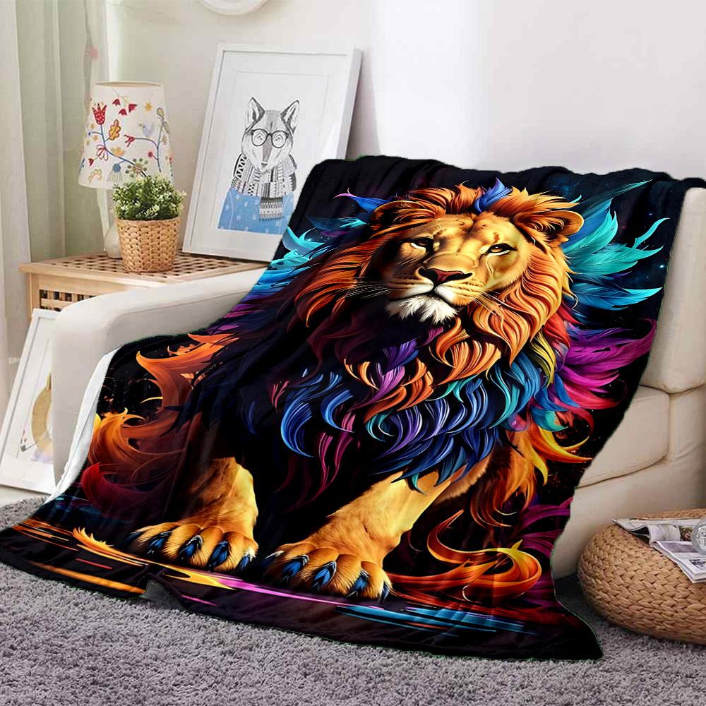1pc Lion Colors Print Blanket   Lightweight Flannel Throw Blanket For Sofa, Bed, Living Room, Office, Outdoor Travel, Camping