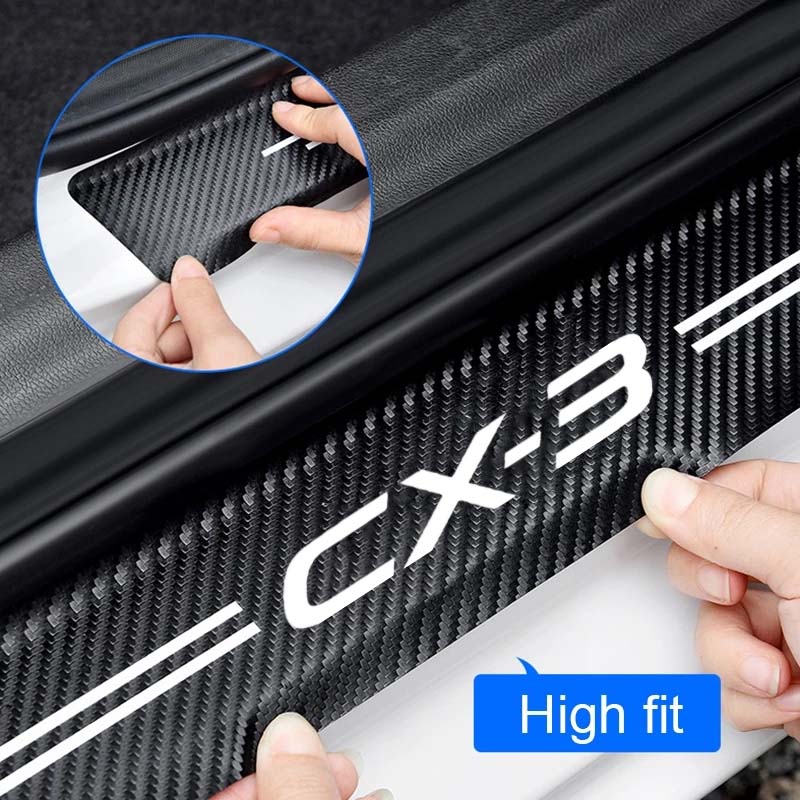 Car Door Sill Protective Sticker Carbon Fiber Leather Threshold Strips for Mazda CX3 Logo Trunk Bumper Scratch Guards Decals