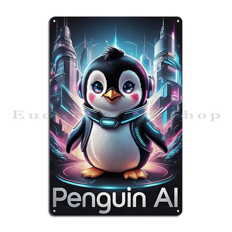 Astronaut Space Penguin Cruiser Metal Bar Decoration Designing Tin Sign Poster