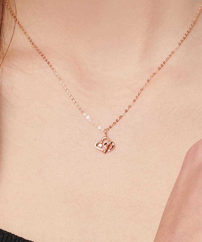 Loveenb [14K Gold] Double Heart Necklace