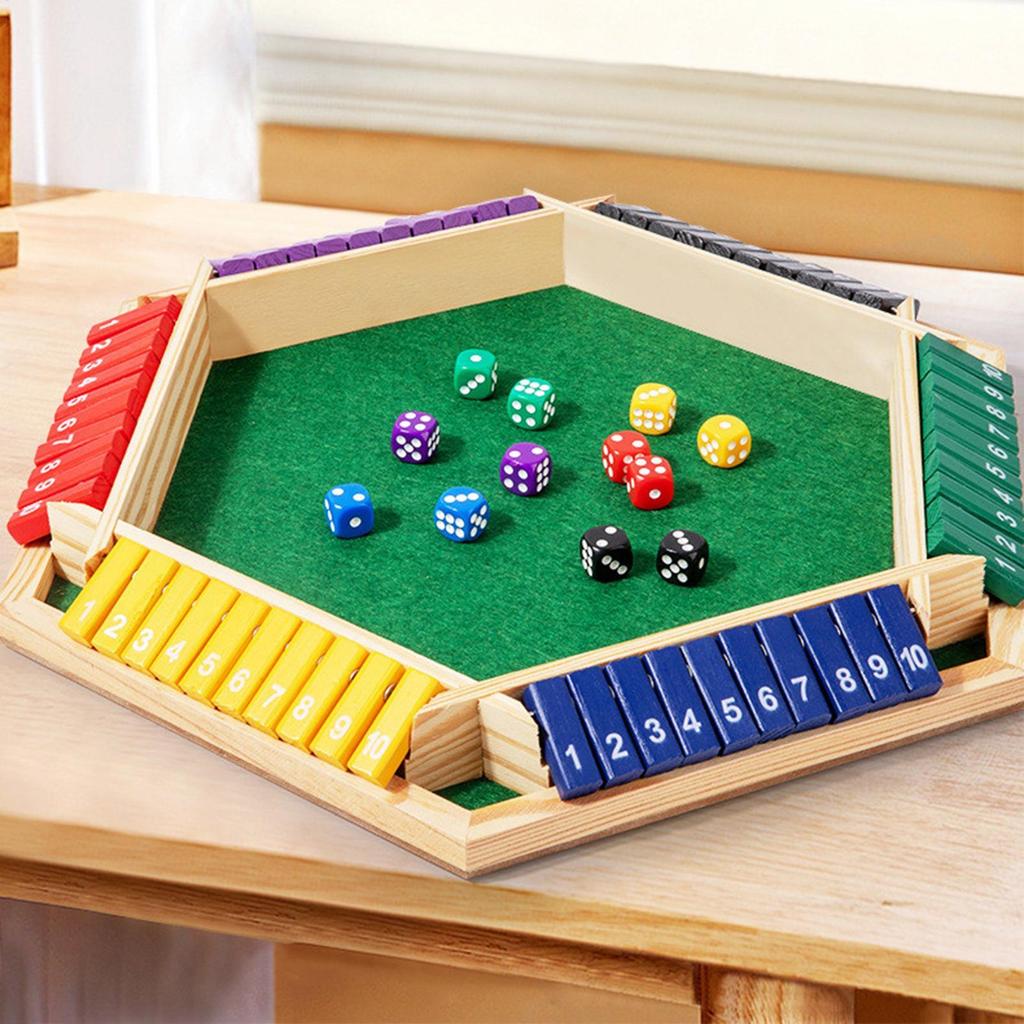 Shut The Box Board Game 6-sided Wood Tabletop Toy Board Family Entertainment Game Bar Party Supplies for Kids & Adults