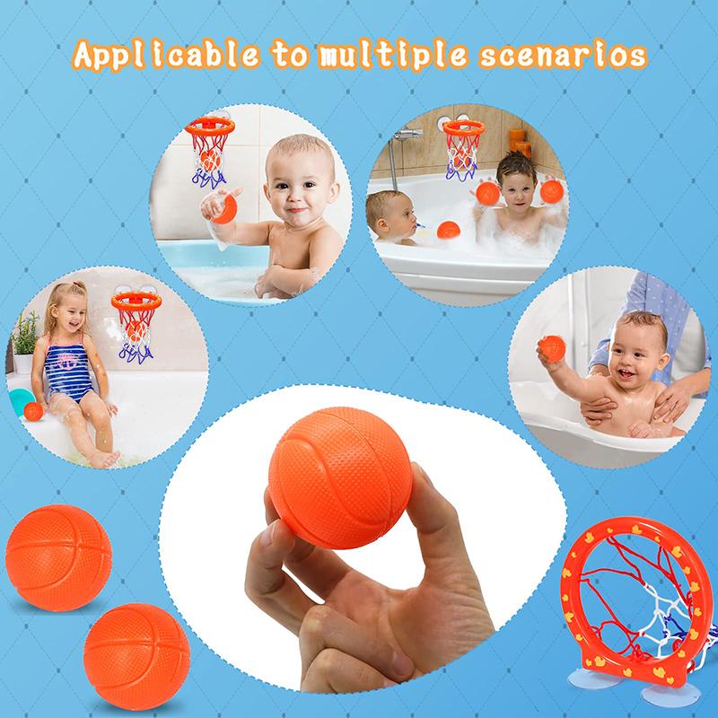 Fun Basketball Hoop Balls Playset Boys Girls Bath Toys Bathtub 3 Balls Set Strong Suction Cup Bathroom Game for Kids Toddlers