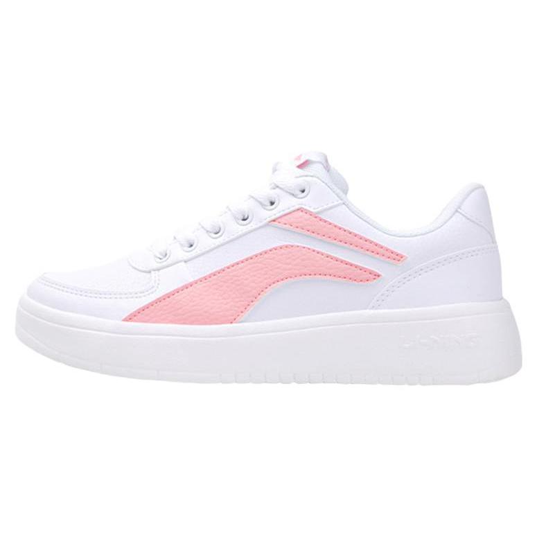 Li Ning Synthetic Leather Low Top Slip Resistant Abrasion Resistant Skateboard Shoes Women's White Pink AGCR470-4