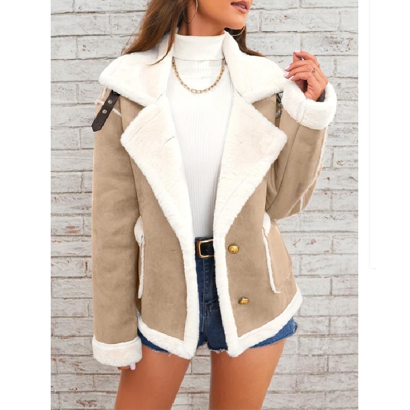 Giacca di Pelliccia Sintetica con Collo a Revers Autunnale e Invernale Nuova Moda Europea e Americana Cappotto Caldo Integrato Pelliccia Donna