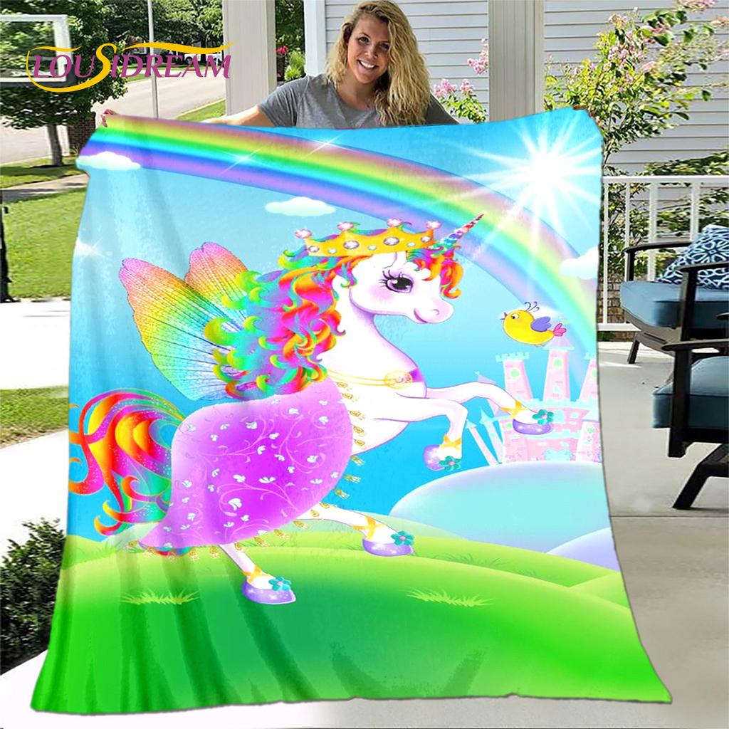 Cartoon Cute Unicorn Blanket,Flannel Blanket Throw Blanket,Children's Warm Blanket for Living Room Bedroom Beds Sofa Travel Gift