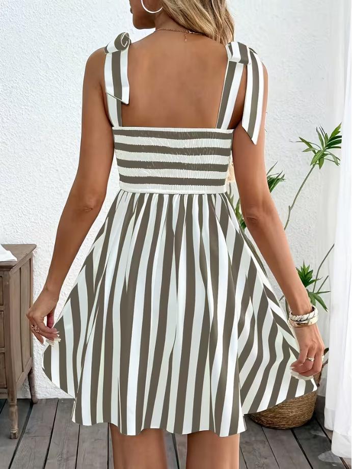 2026 Spring/Summer Women's Striped Tie-Shoulder Camisole Dress