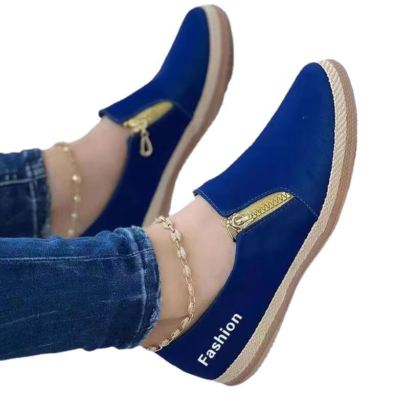 2025 Plus Size Women's Casual Platform Shoes with Side Zipper - Lightweight European & American Style