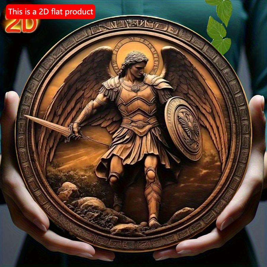 2d Flat 20*20cm, Bohemian Style Wooden Plaque, Archangel Michael Welcome Sign, Wall Art Decor for Home, Kitchen, Garden, Bedroom