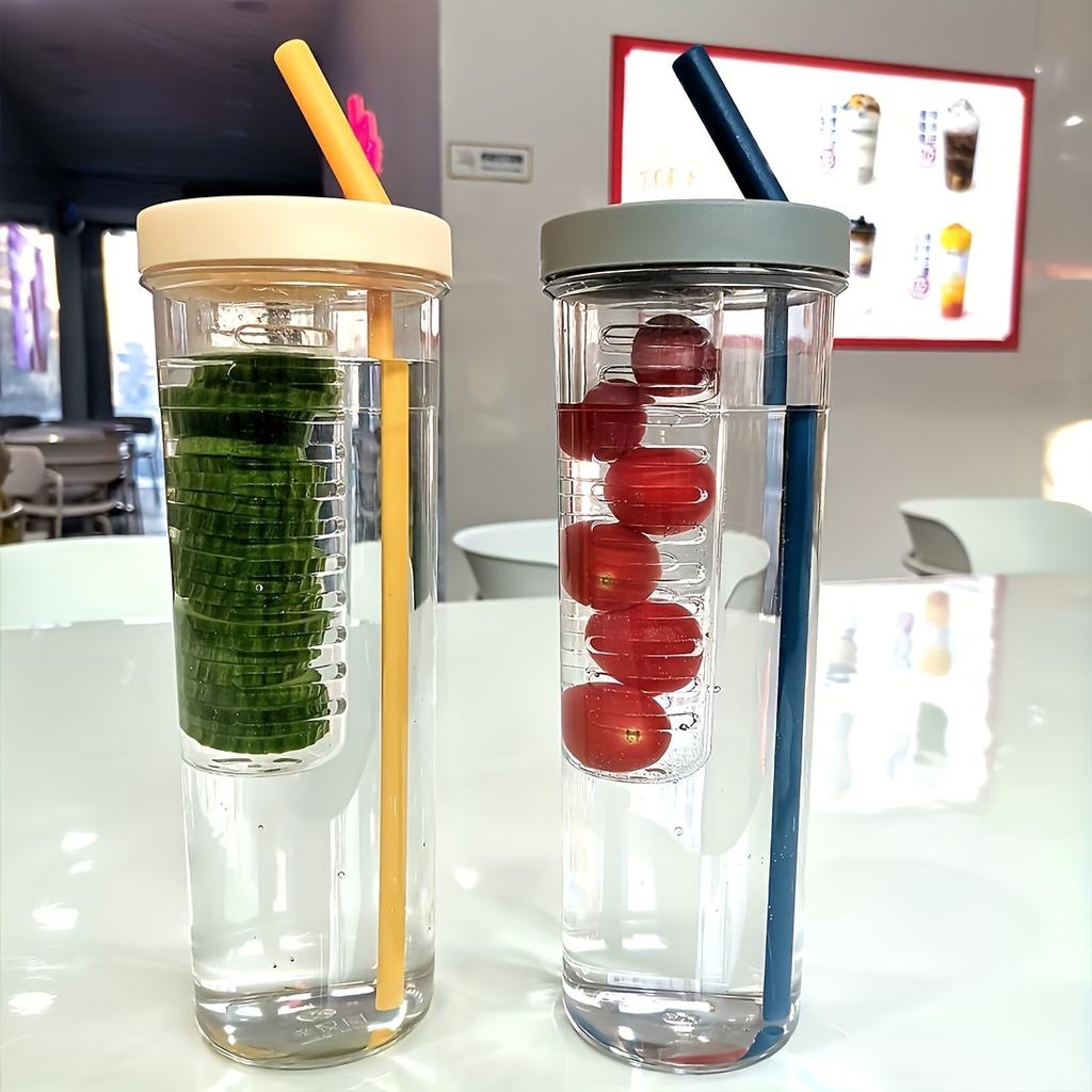1pc-Glass cup with lid and straw, ice coffee cup with straw and lid, suitable for brewing tea, random color
