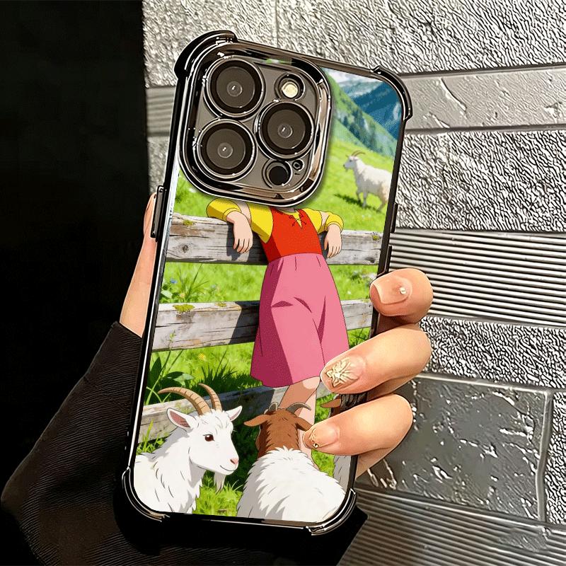 Heidi Cartoon Cute Plating Phone Case For Iphone 16 17 Pro Max Air 16E 14 15 Plus 12 13 Mini Anti-Fall Airabag Cover