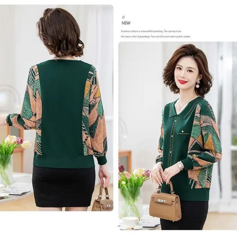 Mom Spring Autumn New Long Sleeved T-shirt Women Fashion Mesh Sleeved Chiffon Shirt Ice Silk Thin Bottoming Shirt XL-5XL