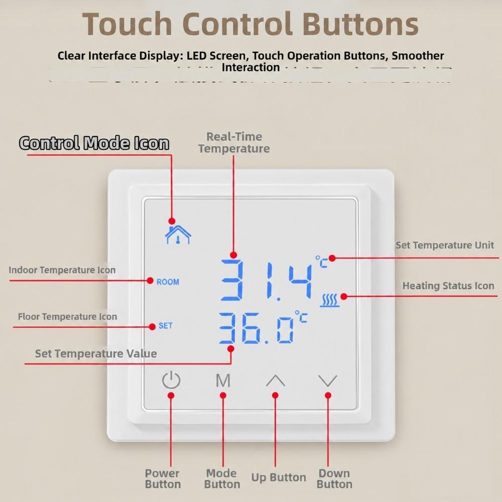 White Backlight Floor Heating Controller Electric Heat Thermostat  Home Underfloor Heating