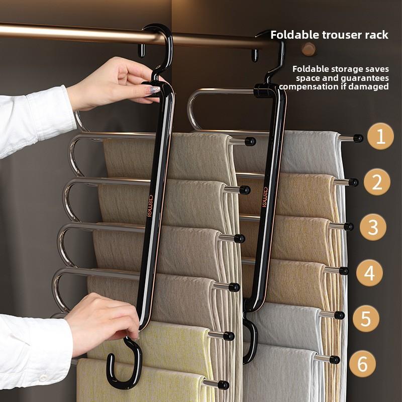 Mehrschichtiger S-förmiger Hosenaufbewahrungsständer für den Kleiderschrank 6 in 1 Spart Platz Zuhause Multifunktionaler Kleiderschrank Rutschfester Metallkleiderbügel
