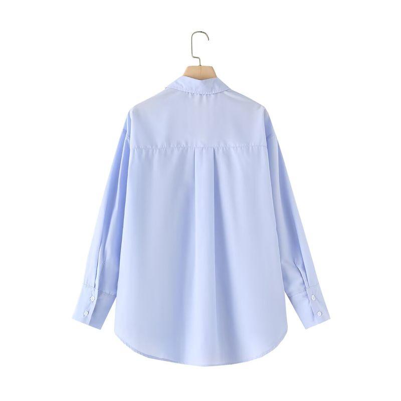 Zab Autumn New Women's Clothing Fashion Style French Style Design V Neck Poplin Long Sleeves Lapel Loose Shirt
