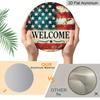 2D Flat 1pc, 8x8 In, Round Printed Aluminum Metal Sign, Welcome Sign with The American Flag, Home Gift Window Decoration, for Porch, Room, Home, Wall