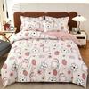 Kawaii Cartoon Dinosaur Duvet Cover Twin Queen Botanical Floral Bedding Set Pink Strawberry Comforter Cover with 2 Pillow Sham