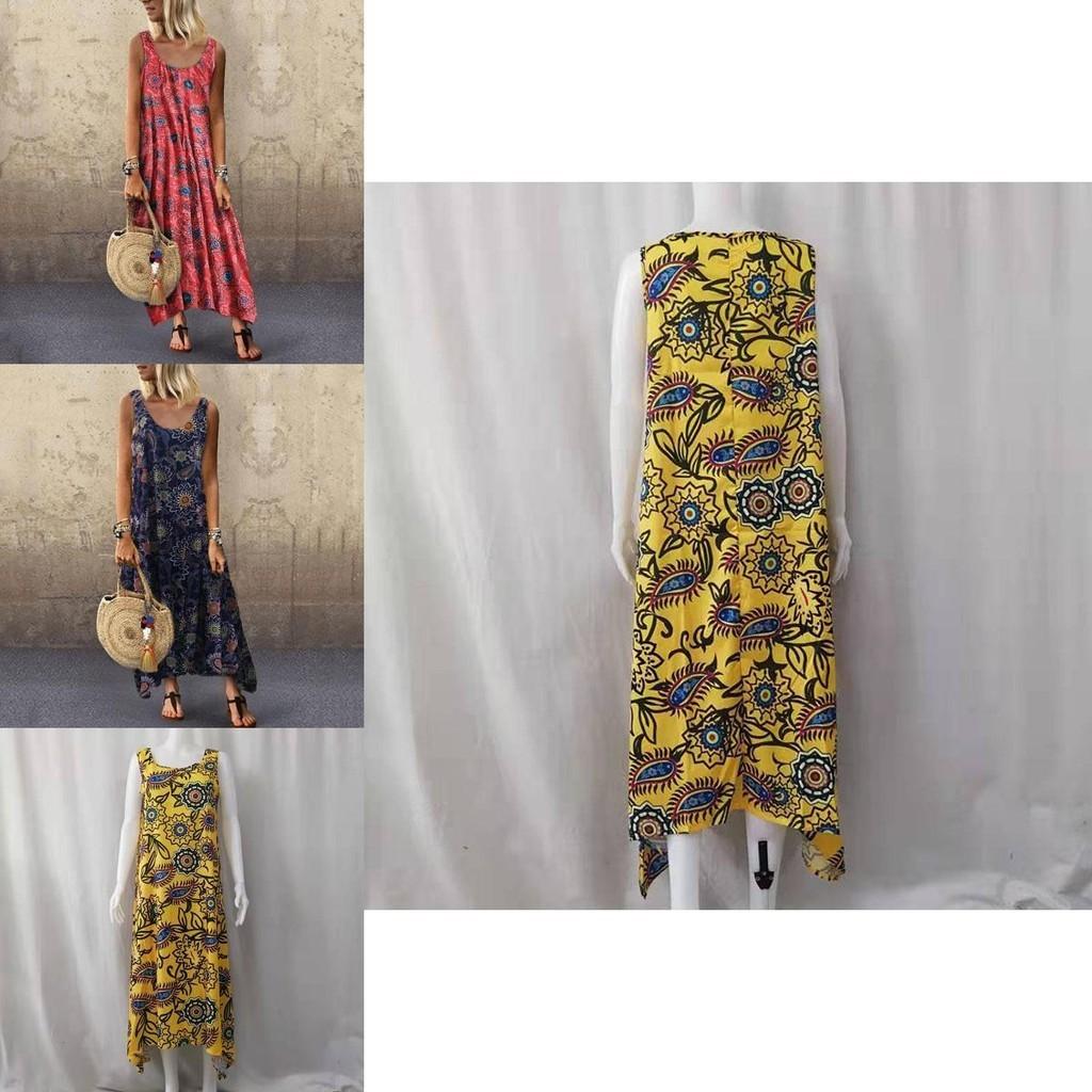 Elegant Womens Summer Sleeveless Holiday Long Boho Kaftan Tank Dress For Beach