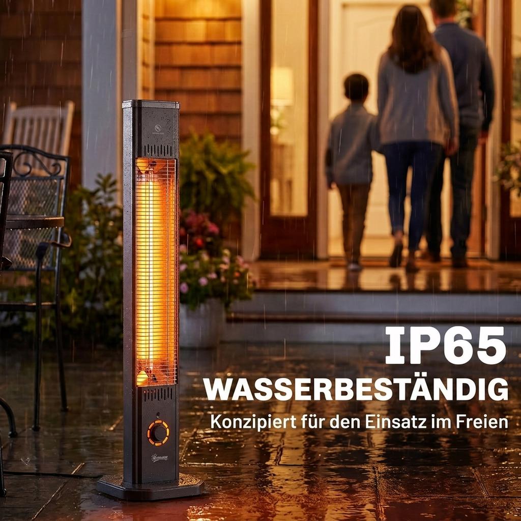 Infrared Heater 2000W Carbon Fiber Standing Heater with Remote Control 8 Heat Levels Protective Cover Timer Tip-over Protection