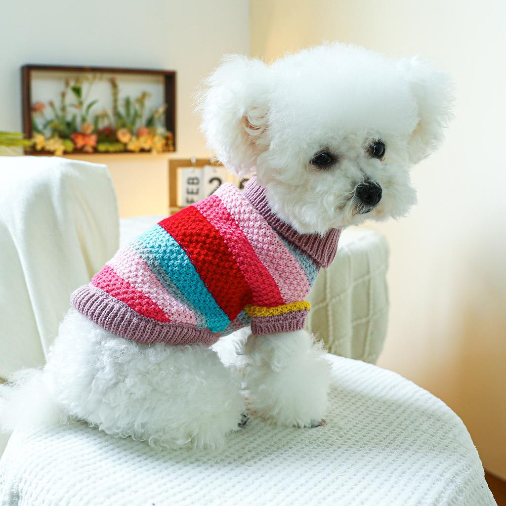 Pet Dog Sweaters Pet Knitted Base Sweater Cat Clothing Soft Colored Striped Sweaters Puppy Clothes Autumn and Winter