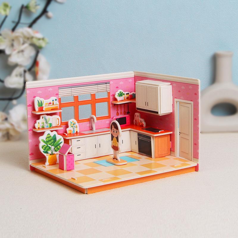 3D Paper House Stereo Puzzle Kindergarten School DIY Handmade Educational Assembly Toy For Girls Kids WL-1690-7