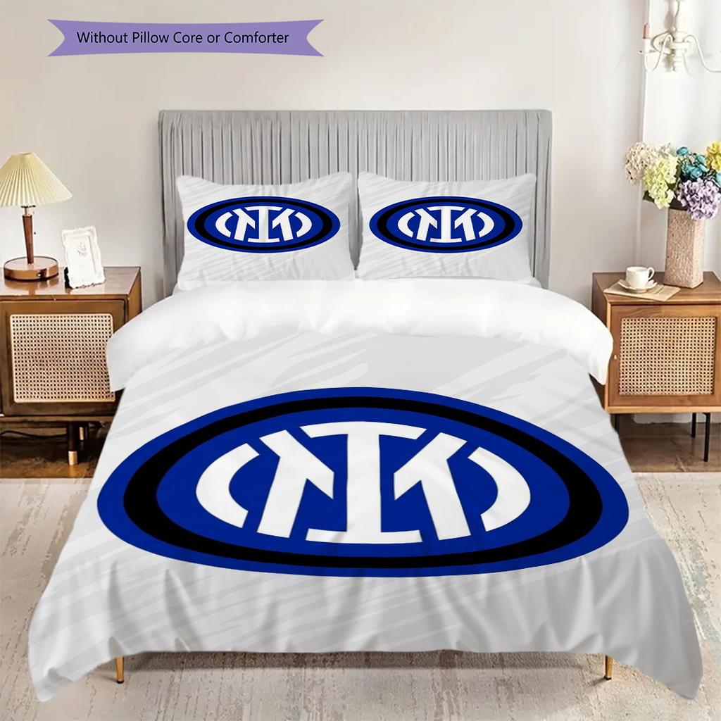 Inter Milan Emblem Blue Geometric Background Three-piece set (1 * duvet cover + 2 * pillowcase, without core) Soft and comfortable