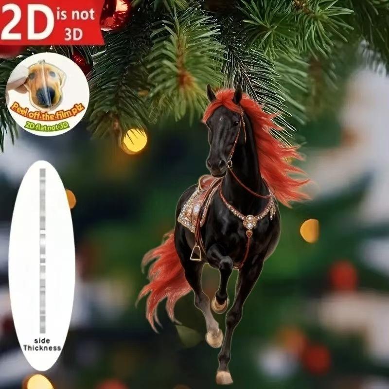 

Exquisite 2D Acrylic Horse Car Rearview Mirror Pendant Backpack Charm Christmas Tree Ornament Party Year Hanging Decoration
