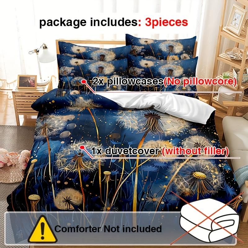 3Pcs Dandelion Down Comforter Set 1*Duvet Cover, 2*Pillowcases Core Not Included Soft And Breathable Dandelion Print Bedding Kit