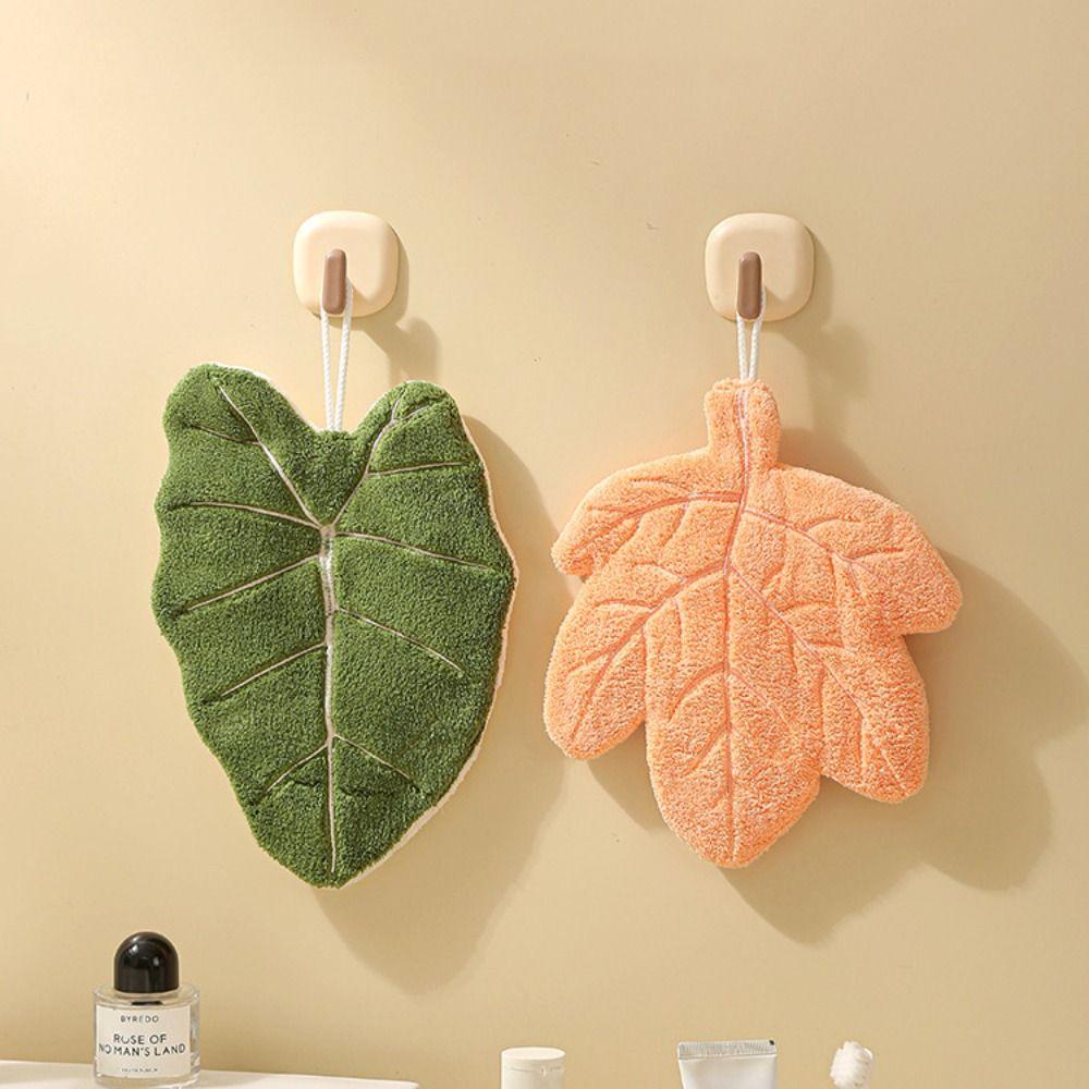 Soft Double-layer Leaf Style Hand Towel Thickened Absorbent Hanging Hand Cloth Speed Dry Handkerchief Rag for Kitchen Bathroom