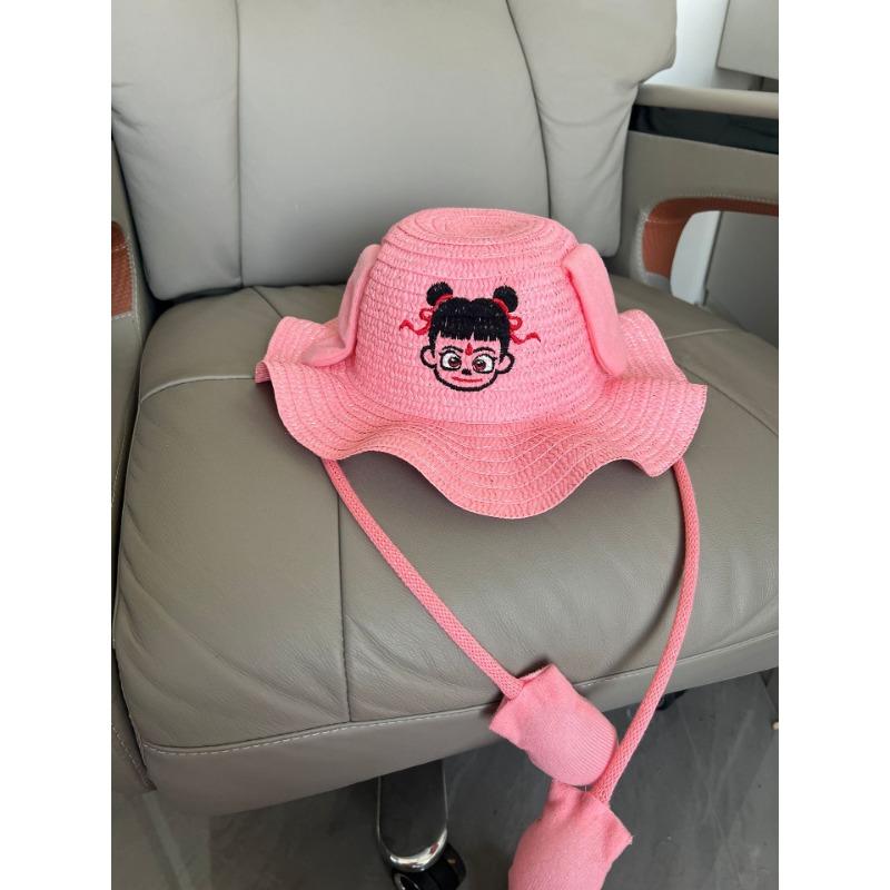 Moving Rabbit Ears Straw Hat Cute Cartoon Children's Hat Summer Outing Visor Fisherman Hat