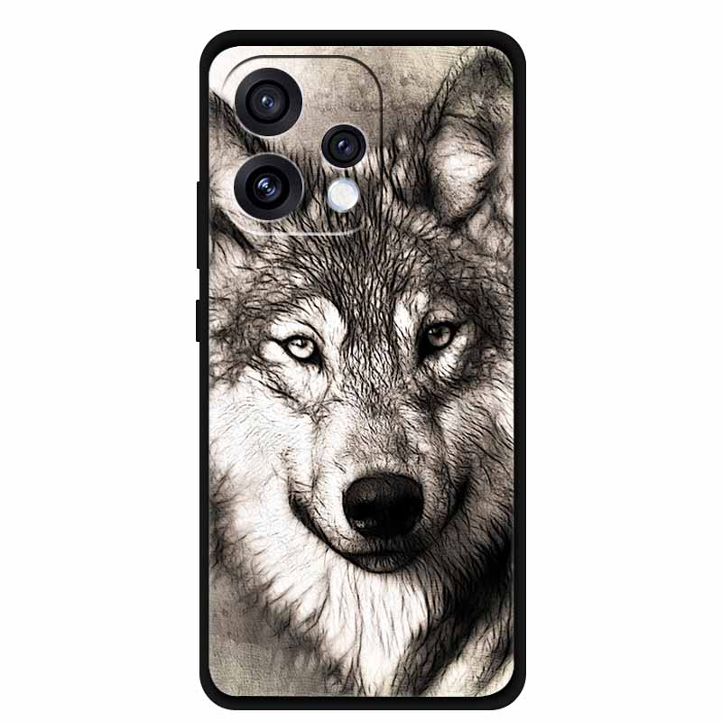For Oppo Reno15 5G Case 6.59" Cute Cat Balck Edge Soft Silicone Wolf Phone Back Cover For Oppo Reno 15c 5G Protective Lion Funda