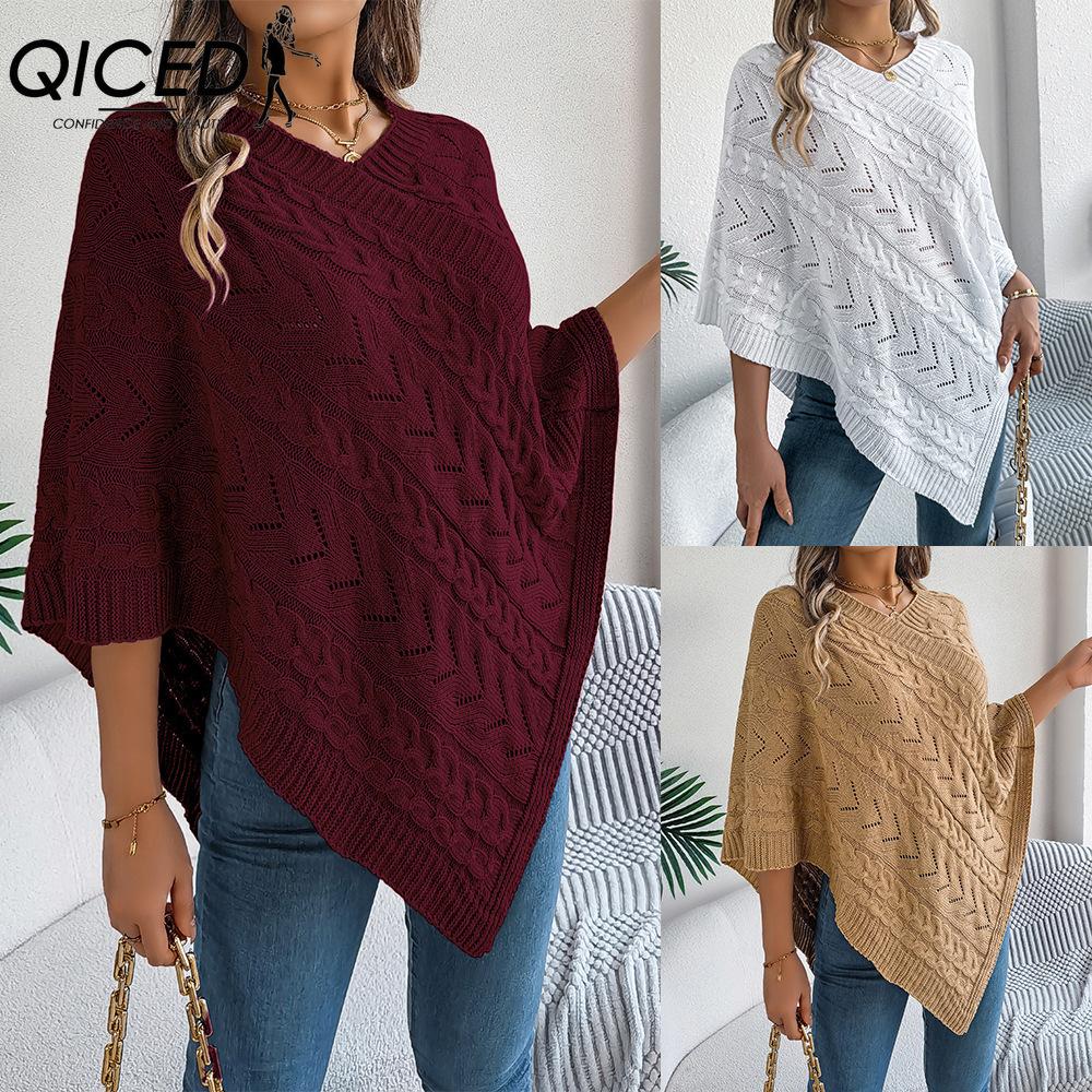 QICED Autumn and Winter Casual Solid Color Twisted Loose Puffed Sweater Jacket Women's Wear