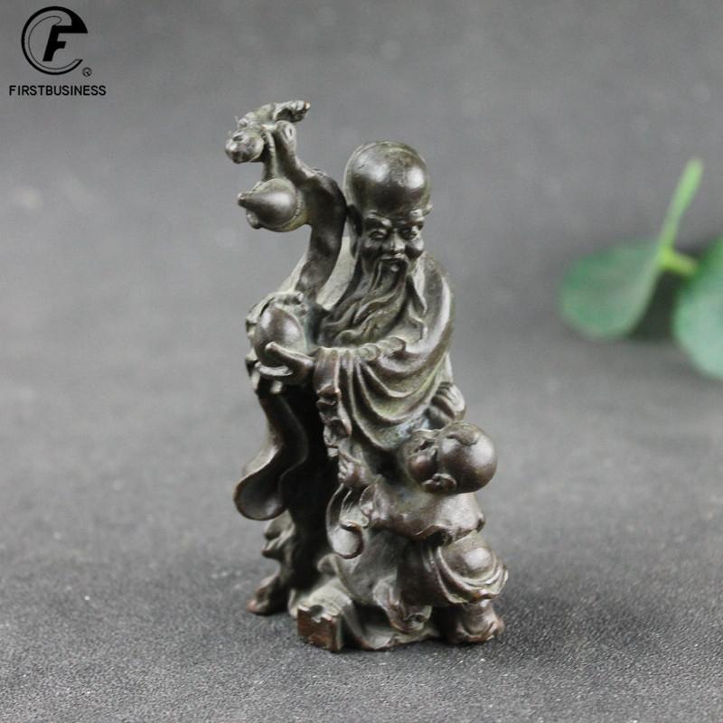 Antique Bronze Taoism LIFE Gods of Blessing Wealth Longevity Statue Pure Copper Buddha Figurines Ornaments Feng Shui Home Decor